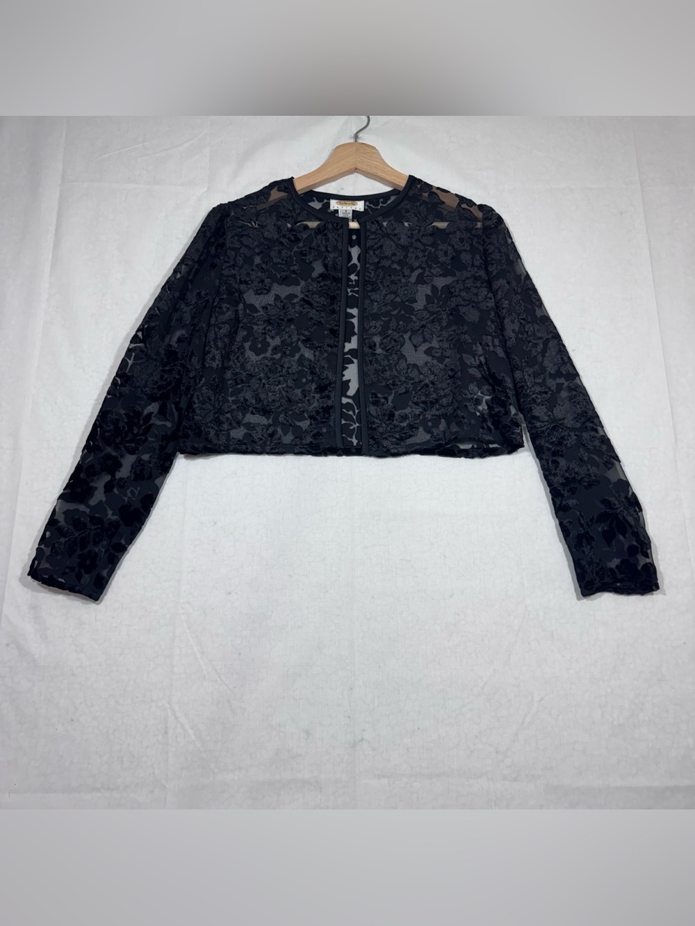 Vintage Talbots Black Velvet Burn Out Cropped Cardigan Sheer Whimsigoth Petite 8